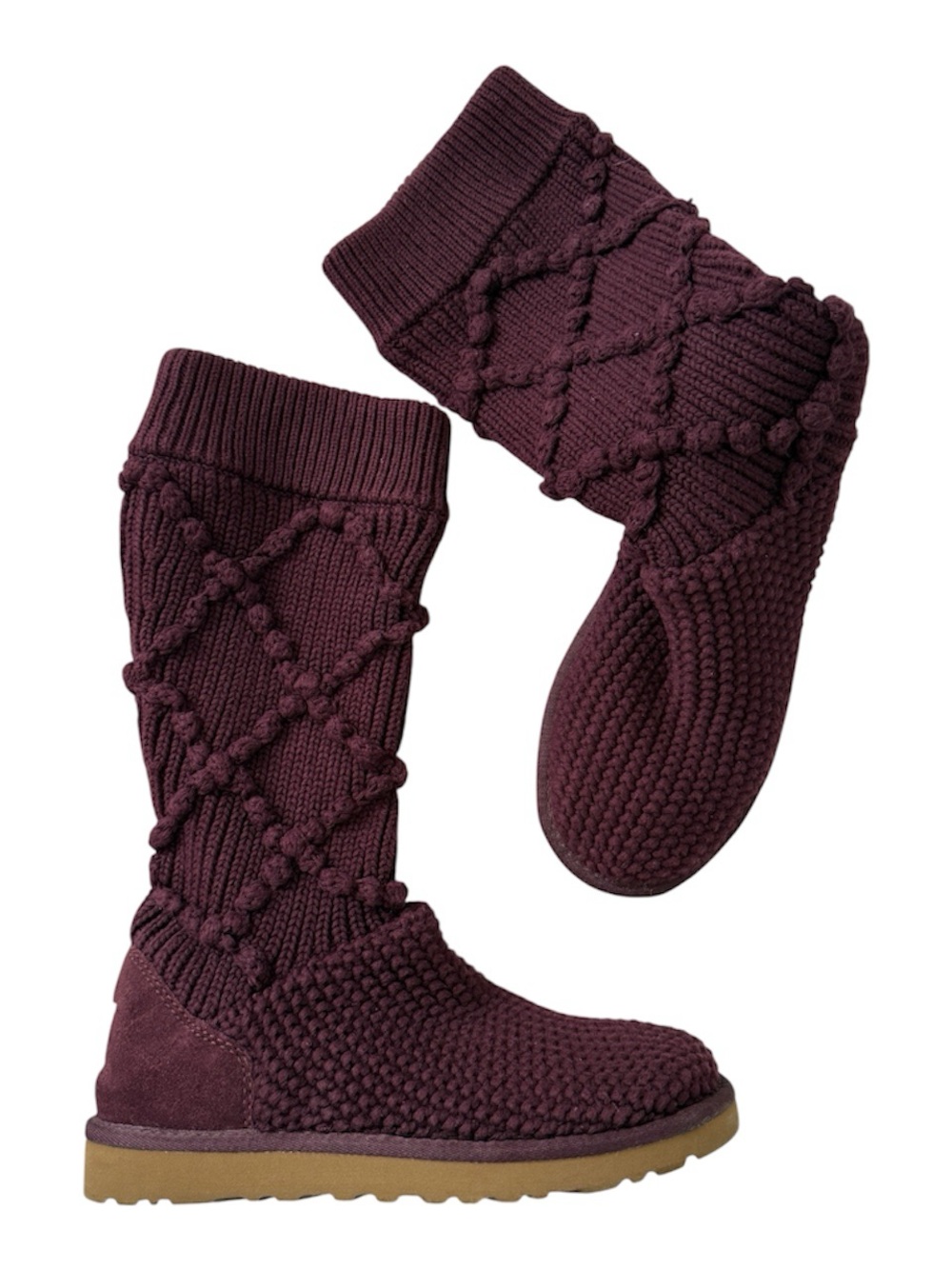 UGG Cable-Knit Knee-High Boots - Burgundy